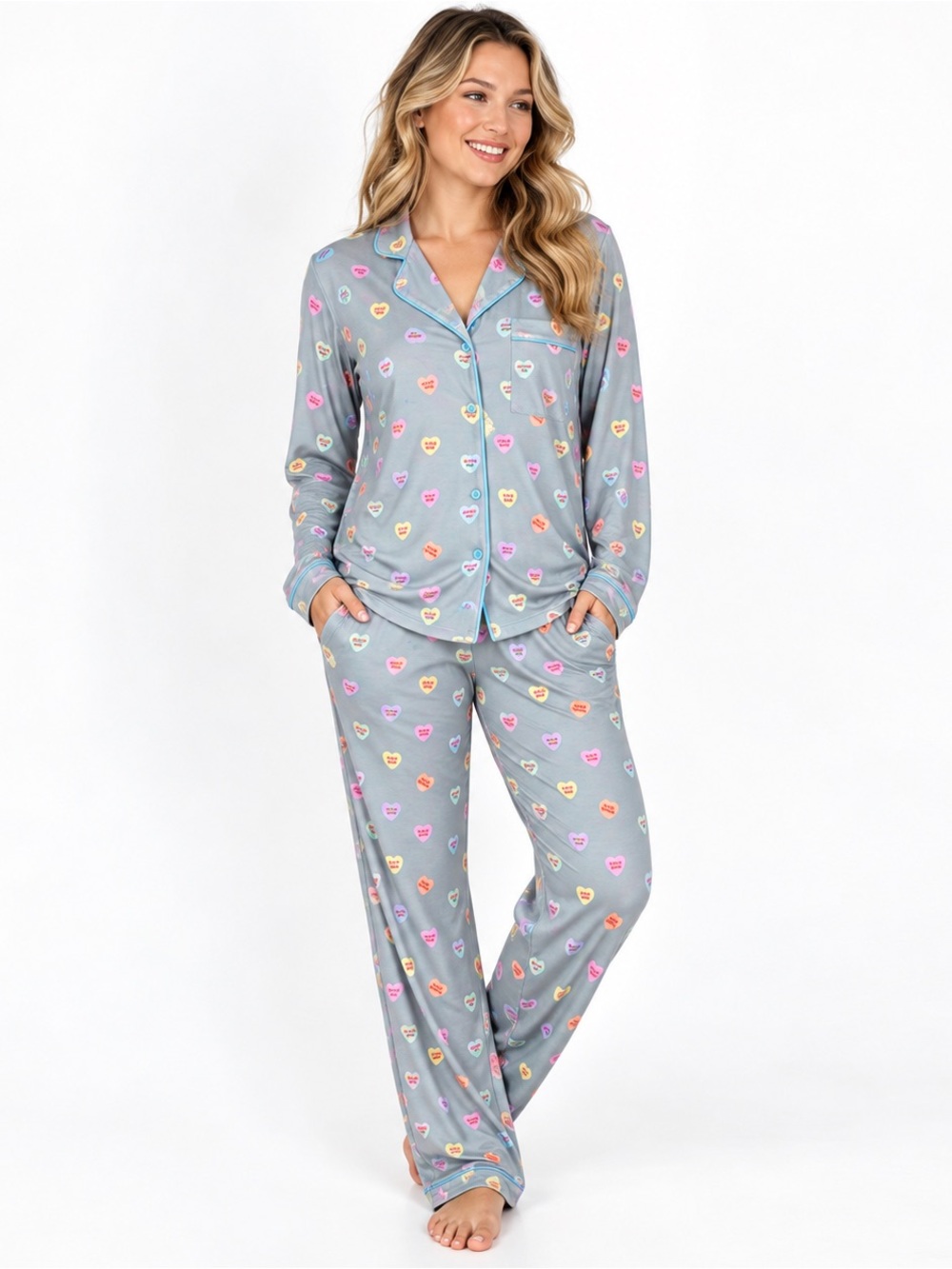 Tipsy Elves Candy Heart Collared Pajama Set Women M Valentine’s NWT